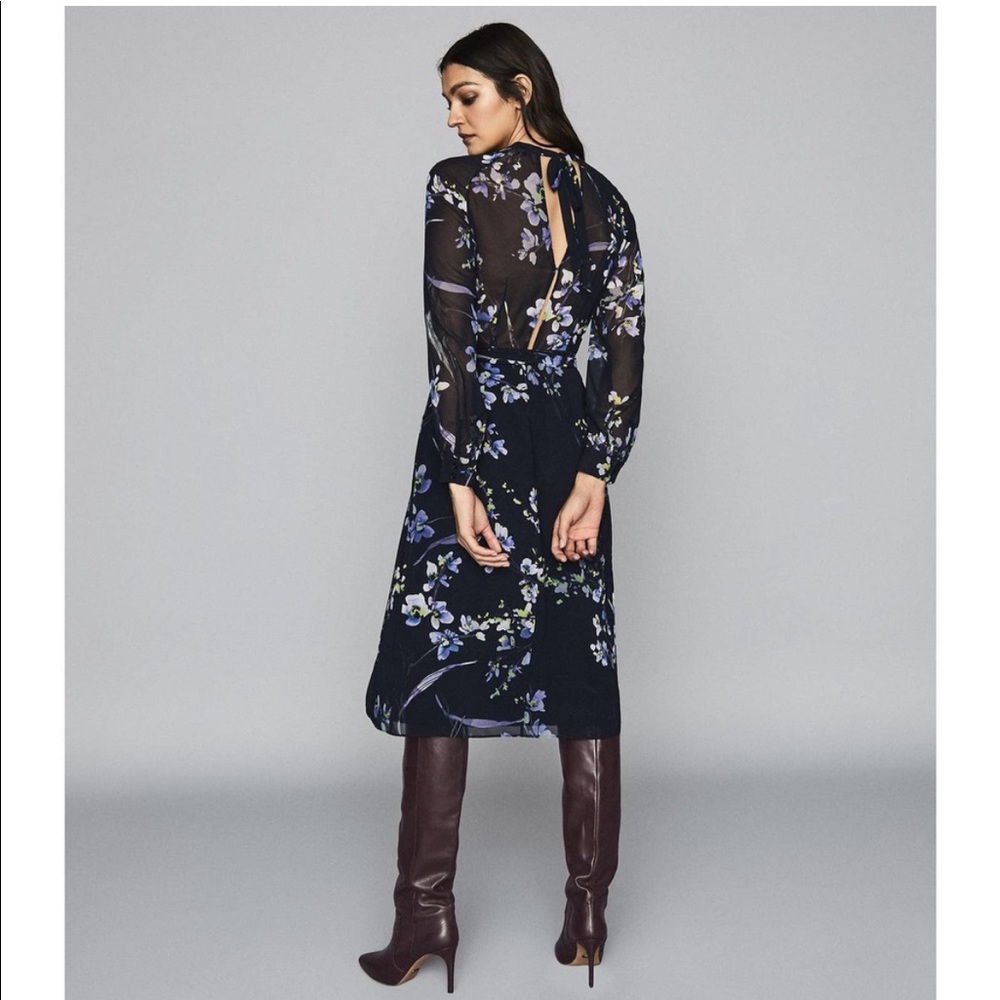 Reiss Navy Floral Midi Dress with Lavender and Green Accents - Picture 2 of 16